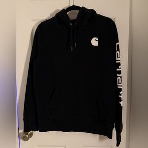 Carhartt Black Hoodie with White Logo on front and Sleeve